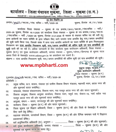 Sukma Panchayat Sachiv Selection List
