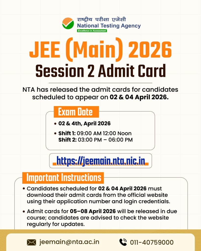 JEE Mains Session 2 Admit Card 2026 Link