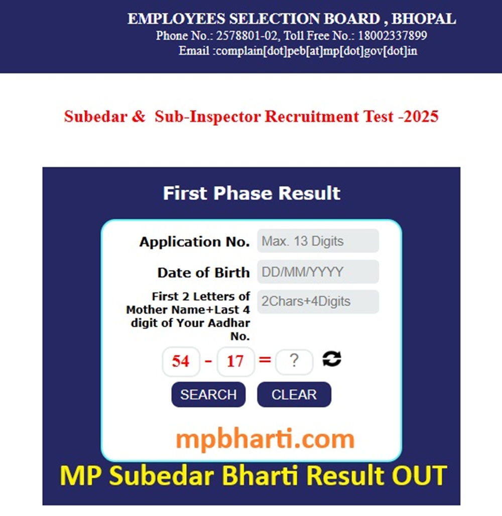MP Subedar And Sub-Inspector Bharti Result