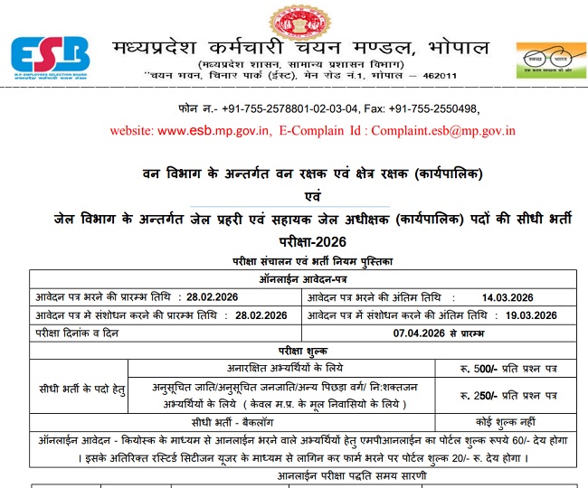 MP Van Rakshak Vacancy 2026 Details