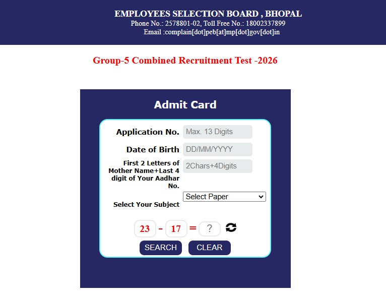 MP ESB Group 5 Hall Ticket