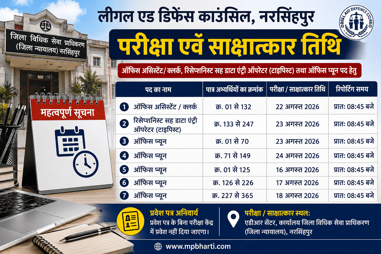 Narsinghpur DLSA Exam Date
